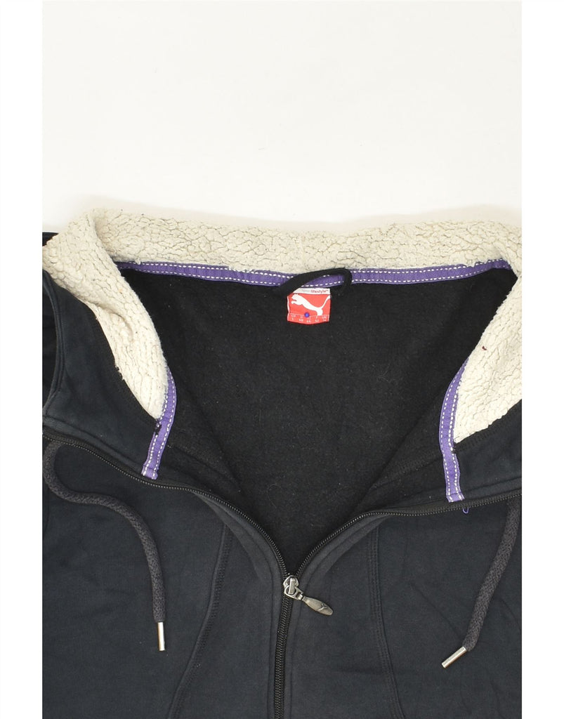 PUMA Womens Zip Hoodie Sweater UK 14 Medium Black Cotton | Vintage Puma | Thrift | Second-Hand Puma | Used Clothing | Messina Hembry 