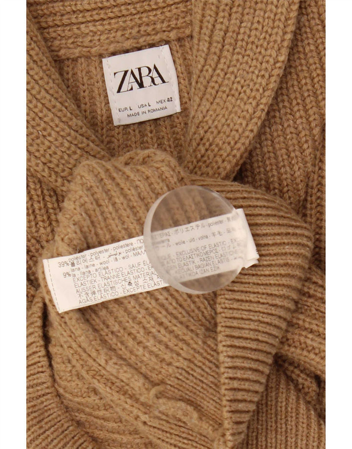 Zara Mens Shawl Neck Jumper Sweater Large Beige Acrylic