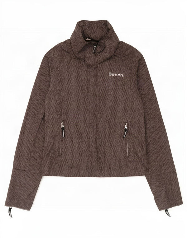 Bench Womens Graphic Hooded Bomber Jacket UK 14 Medium Brown Cotton