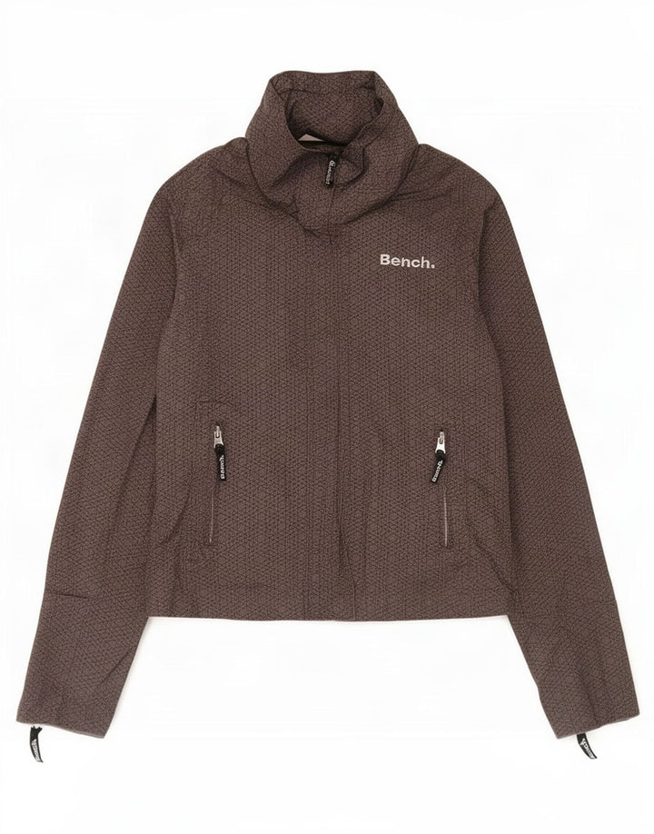 Bench Womens Graphic Hooded Bomber Jacket UK 14 Medium Brown Cotton