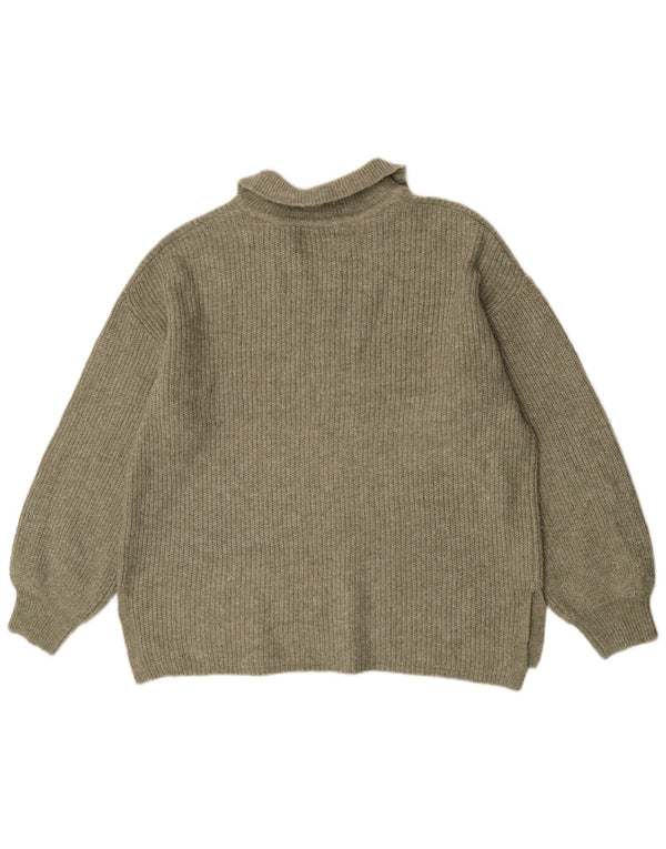 Marks & Spencer Womens Oversized Polo Neck Jumper Sweater UK 16 Large Khaki