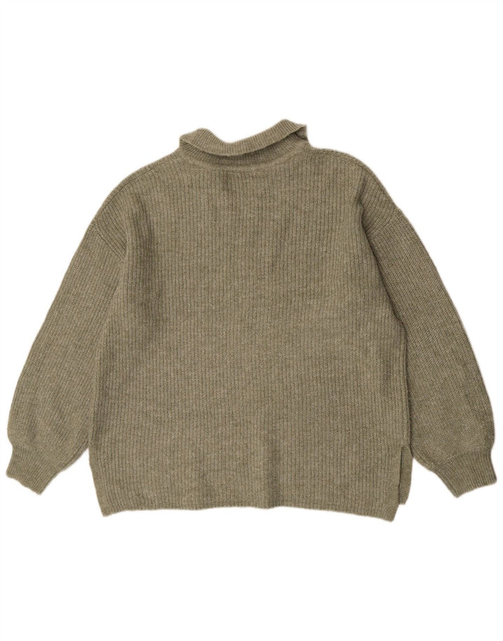 Marks & Spencer Womens Oversized Polo Neck Jumper Sweater UK 16 Large Khaki