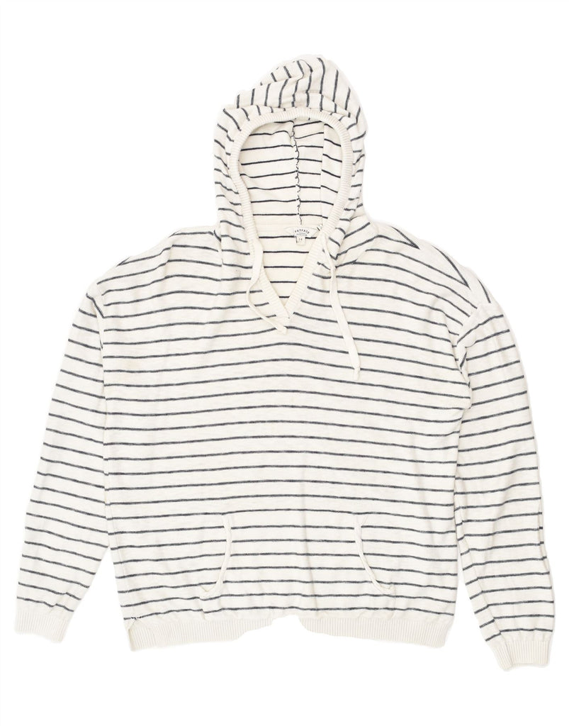 FAT FACE Womens Hoodie Jumper UK 14 Large  White Striped Cotton | Vintage Fat Face | Thrift | Second-Hand Fat Face | Used Clothing | Messina Hembry 