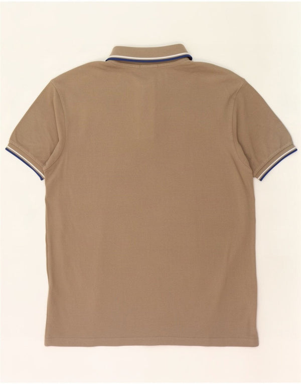 Fred Perry Mens Polo Shirt Large Beige Striped Cotton