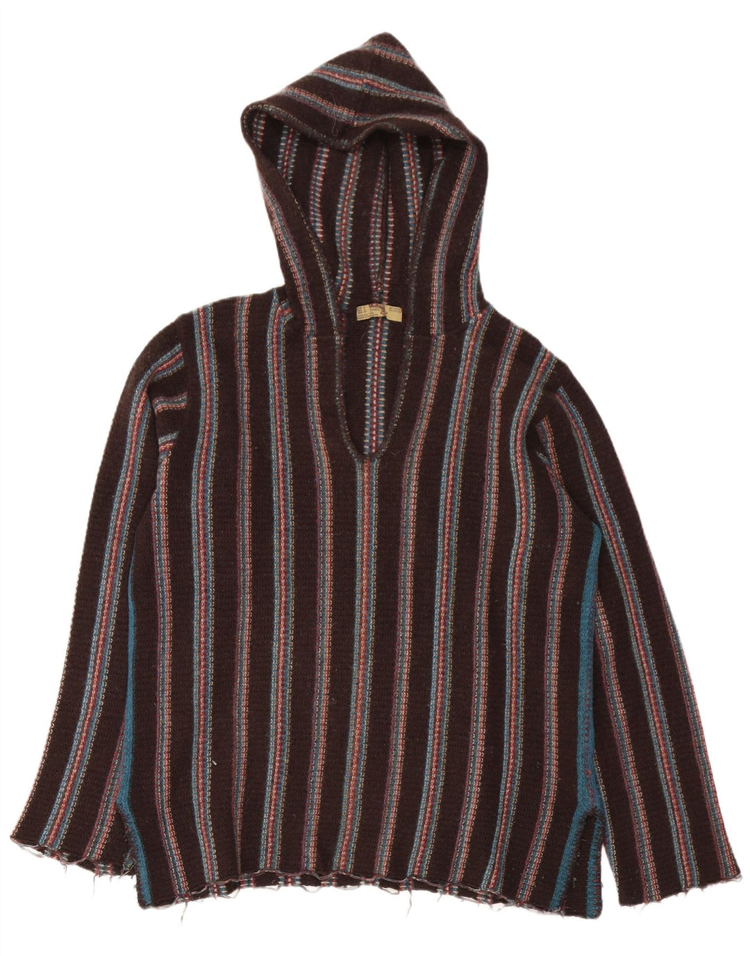 Zara Mens Hooded Jumper Sweater Large Brown Striped Wool