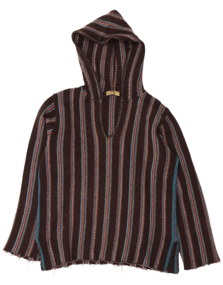 Zara Mens Hooded Jumper Sweater Large Brown Striped Wool