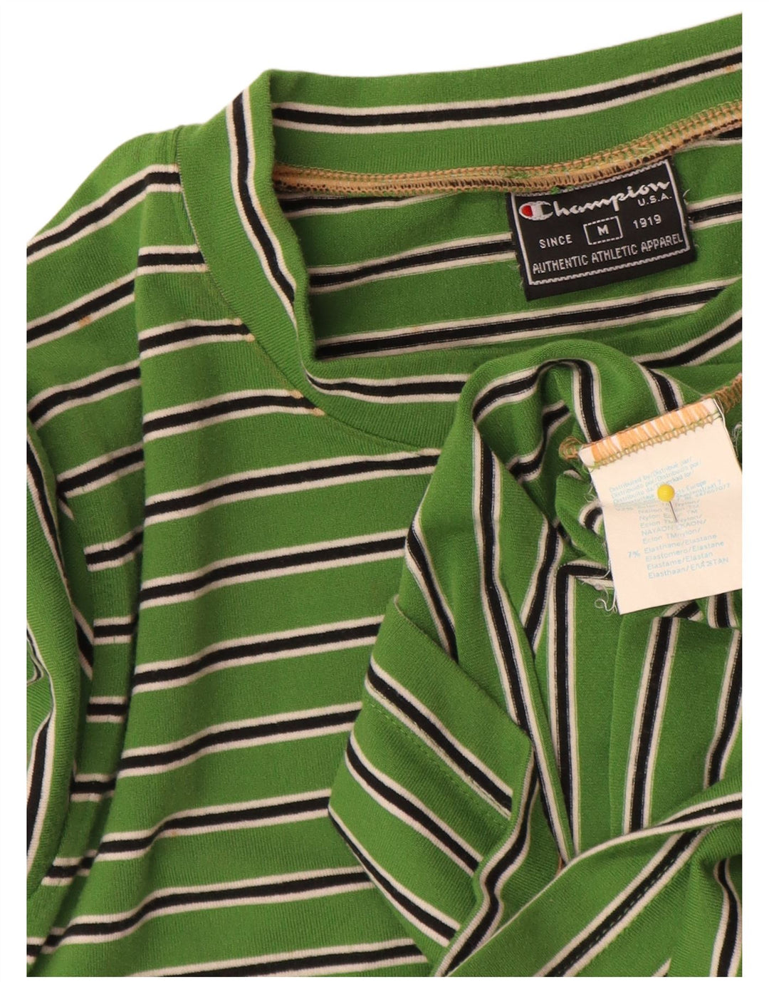 Champion Womens Top Long Sleeve UK 12 Medium Green Striped Nylon