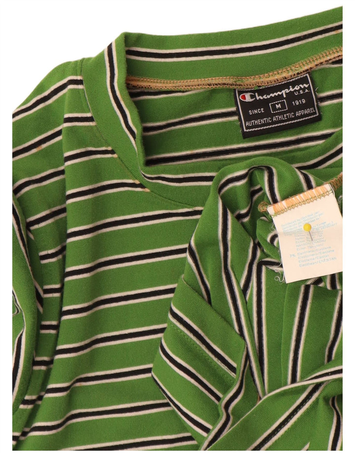 Champion Womens Top Long Sleeve UK 12 Medium Green Striped Nylon