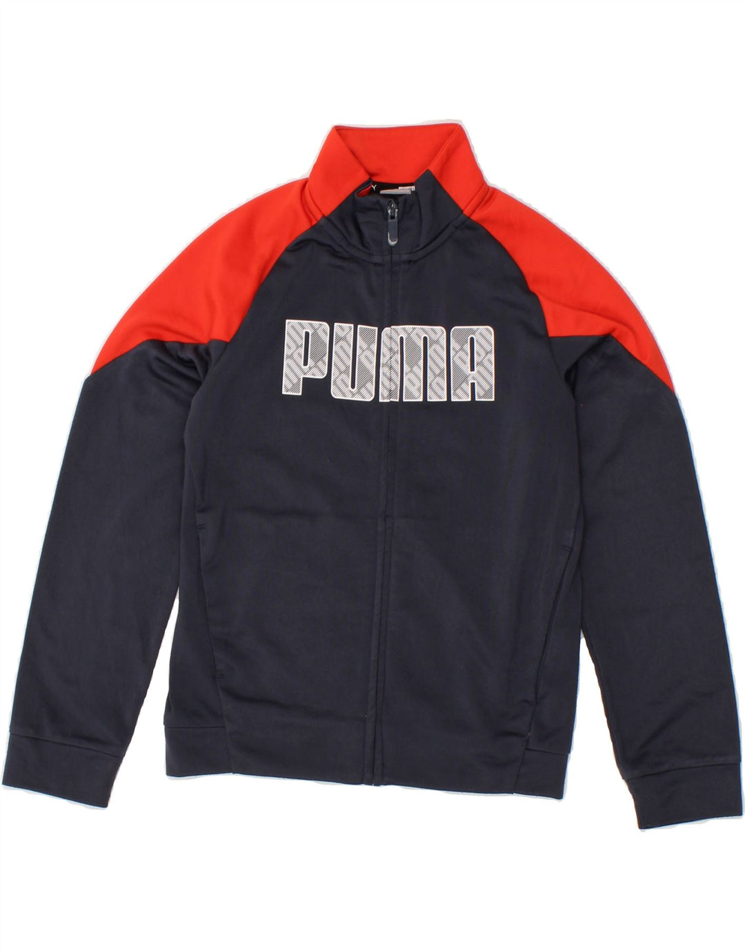 PUMA Boys Graphic Tracksuit Top Jacket 9-10 Years Navy Blue Colourblock Vintage Puma and Second-Hand Puma from Messina Hembry 