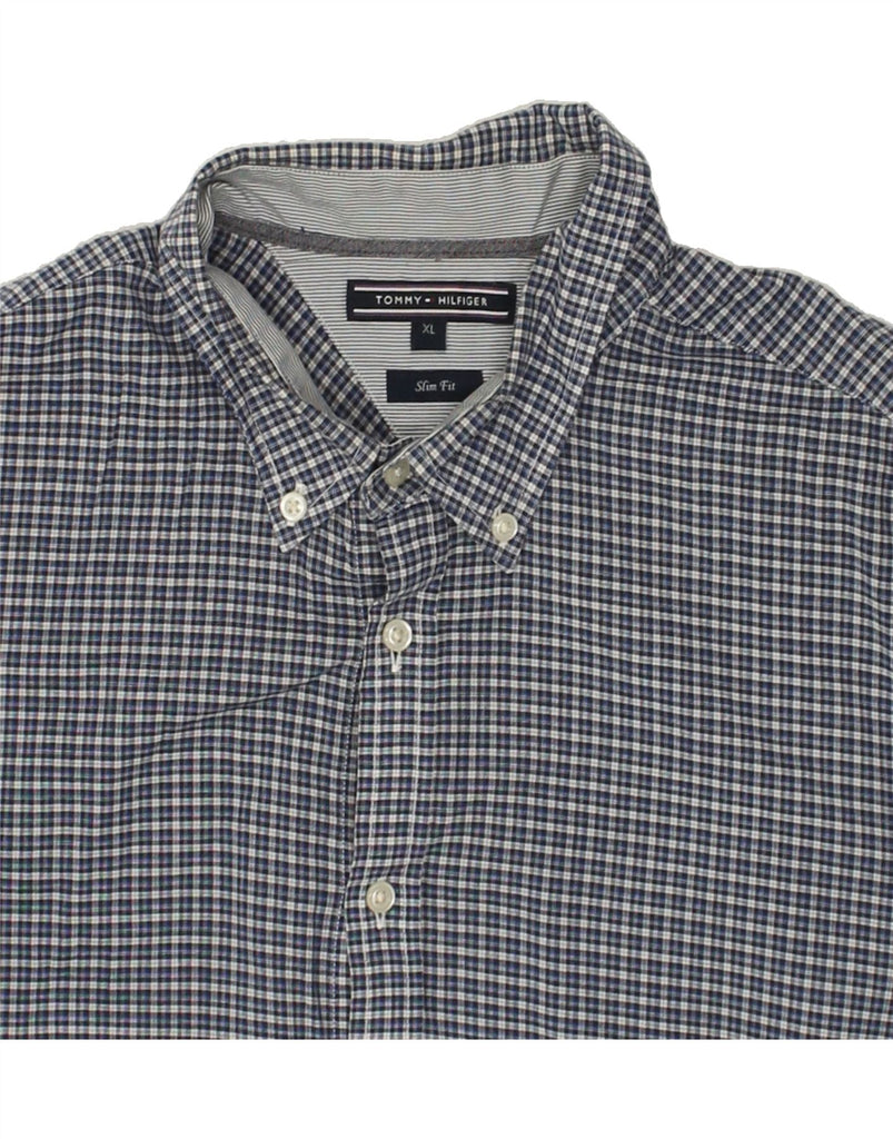 TOMMY HILFIGER Mens Slim Fit Shirt XL Navy Blue Check Cotton | Vintage Tommy Hilfiger | Thrift | Second-Hand Tommy Hilfiger | Used Clothing | Messina Hembry 