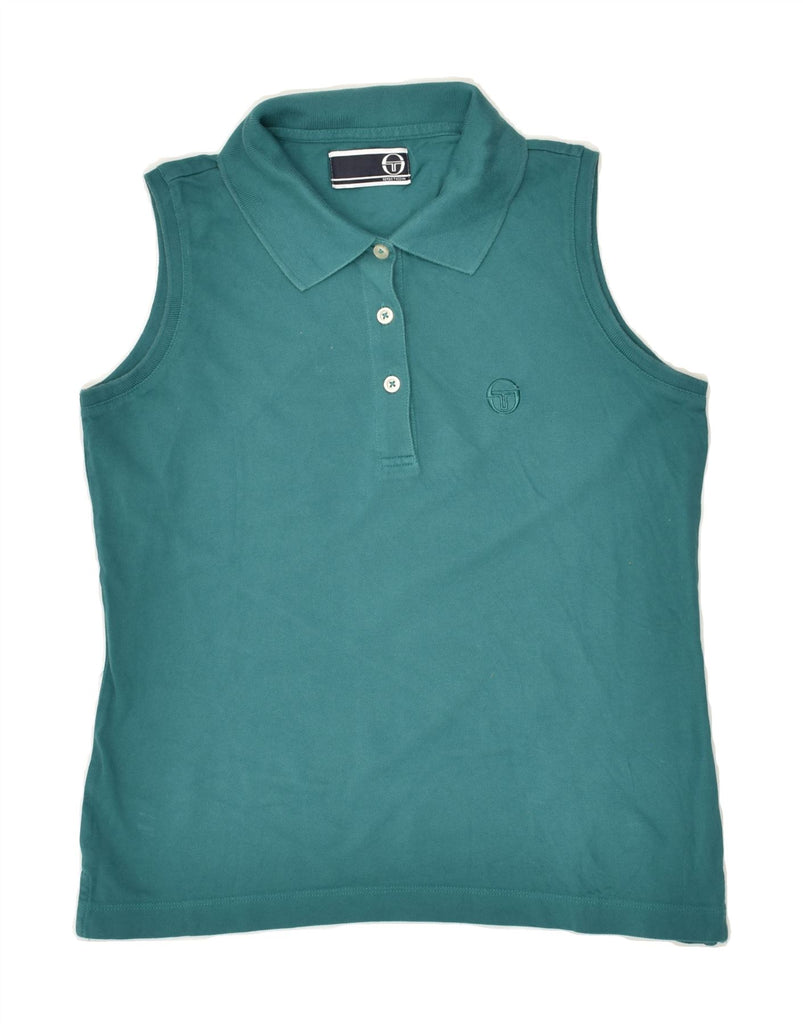 SERGIO TACCHINI Womens Sleeveless Polo Shirt UK 10 Small Blue Cotton | Vintage Sergio Tacchini | Thrift | Second-Hand Sergio Tacchini | Used Clothing | Messina Hembry 