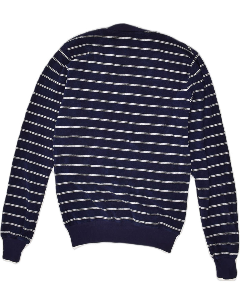 VINTAGE Womens V-Neck Jumper Sweater UK 46 Large Navy Blue Striped Cotton | Vintage Vintage | Thrift | Second-Hand Vintage | Used Clothing | Messina Hembry 