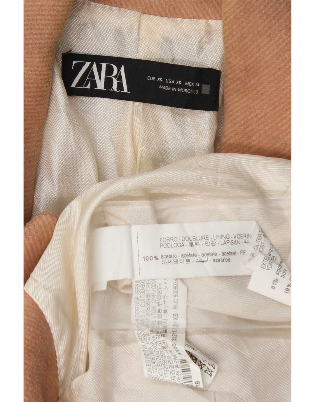 Zara Womens Oversized Double Breasted Coat UK 6 XS Pink Cotton