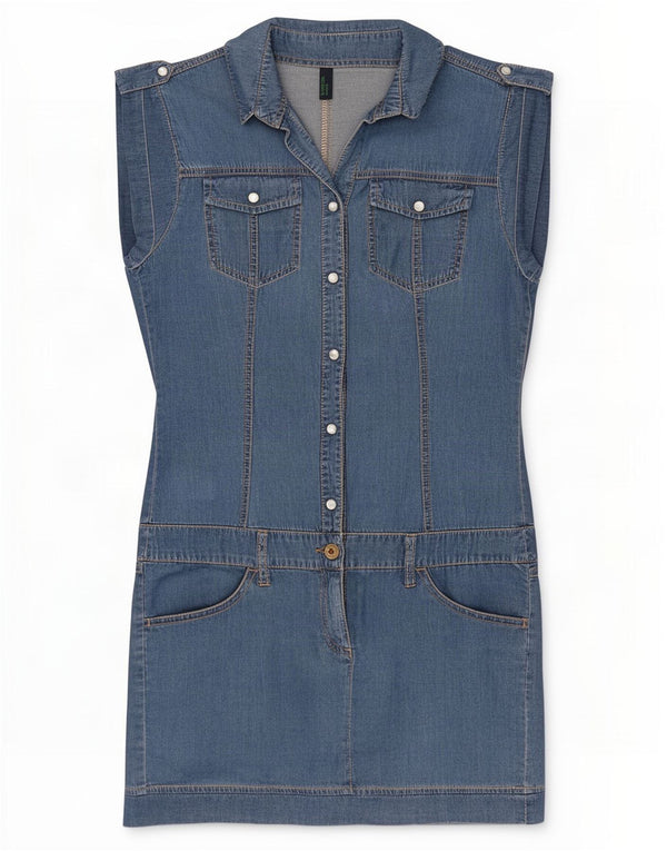 Benetton Womens Denim Dress UK 6 XS Blue Cotton