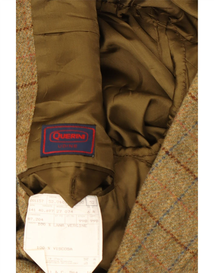 VINTAGE Mens 3 Button Blazer Jacket IT 52 XL Khaki Check Wool