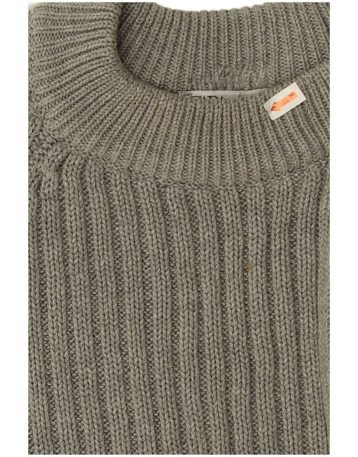 Zara Womens Crop Crew Neck Jumper Sweater UK 14 Medium Grey Cotton