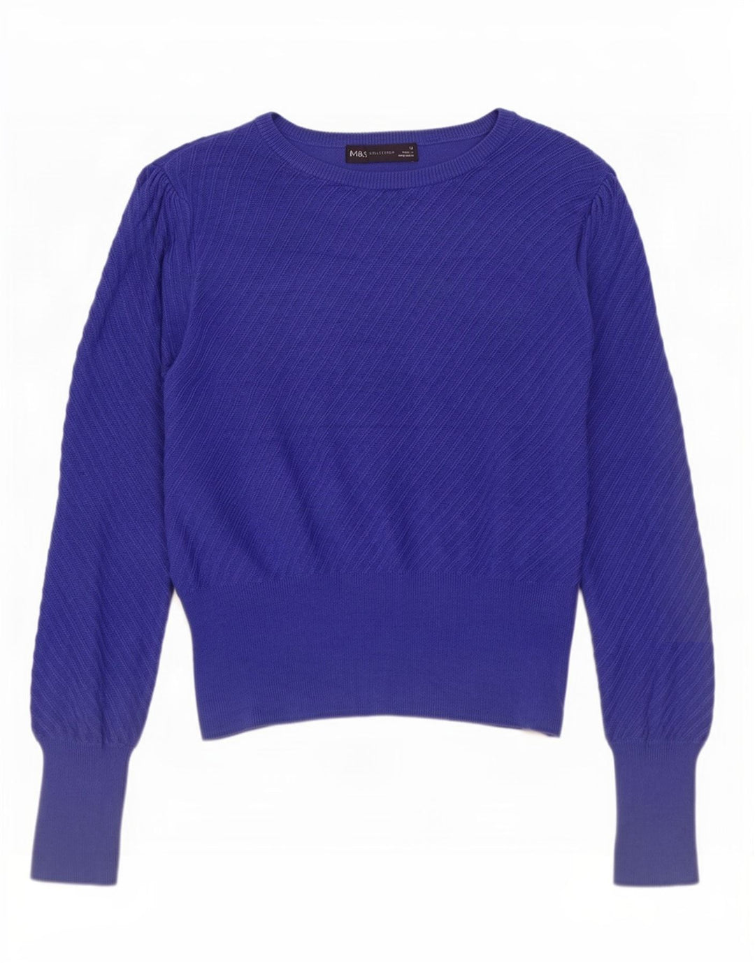 Marks & Spencer Womens Crop Boat Neck Jumper Sweater UK 12 Medium Blue