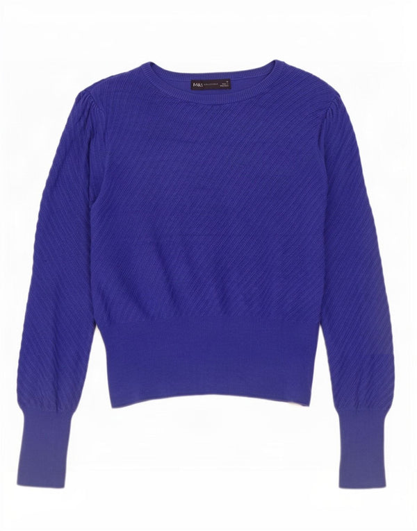 Marks & Spencer Womens Crop Boat Neck Jumper Sweater UK 12 Medium Blue