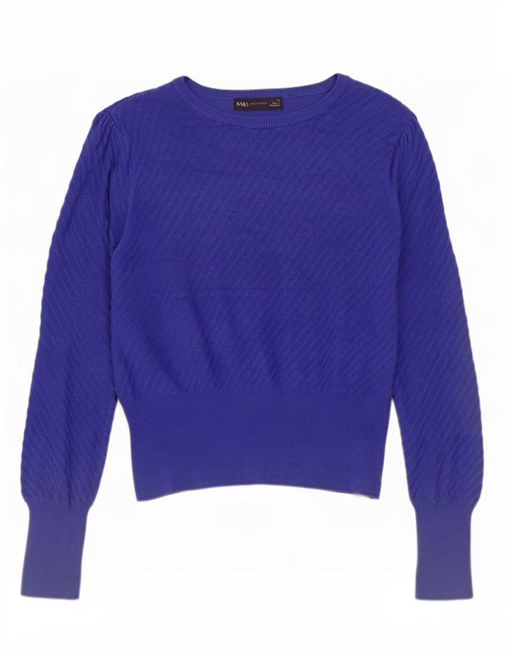 Marks & Spencer Womens Crop Boat Neck Jumper Sweater UK 12 Medium Blue