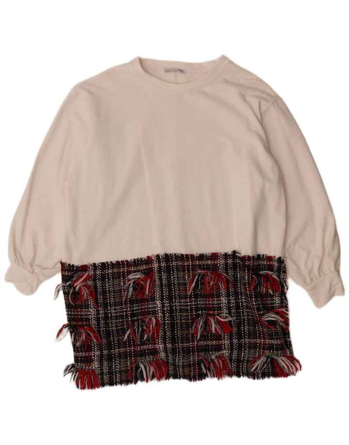 ZARA Womens Oversized Sweatshirt Jumper UK 14 Medium White Colourblock