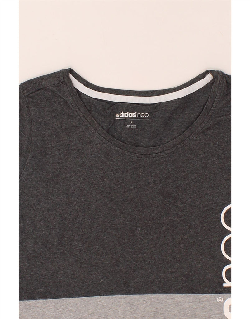 ADIDAS Womens Neo Graphic T-Shirt Top UK 14 Large Grey Colourblock Cotton Vintage Adidas and Second-Hand Adidas from Messina Hembry 
