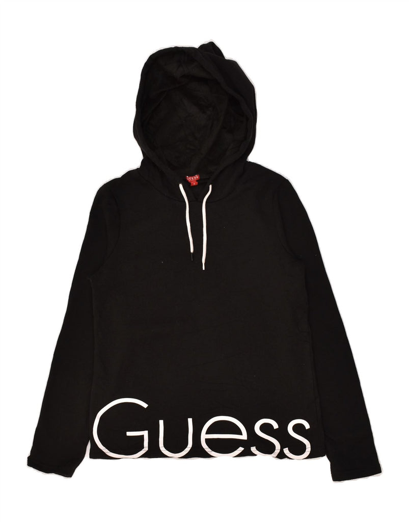 GUESS Womens Graphic Hoodie Jumper UK 10 Small Black Polyester | Vintage Guess | Thrift | Second-Hand Guess | Used Clothing | Messina Hembry 