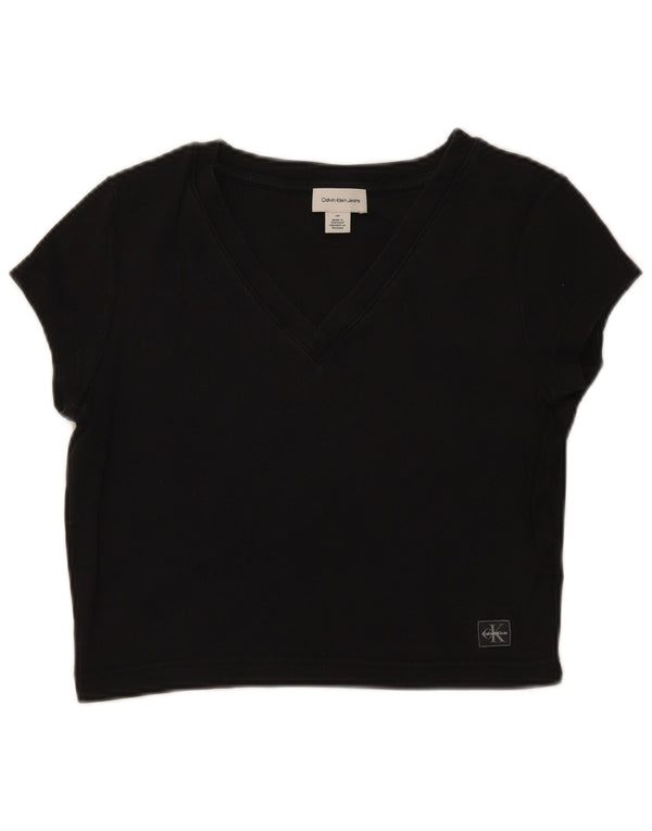 Calvin Klein Womens Crop T-Shirt Top UK 14 Large Black Cotton