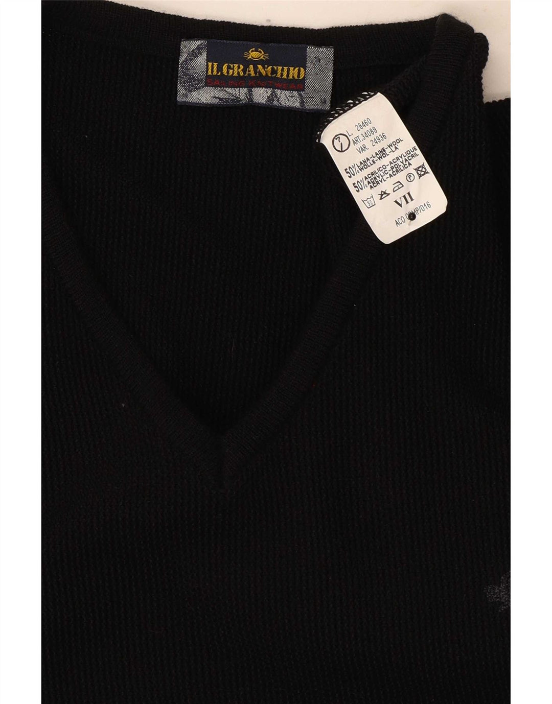 Il Granchio Mens V-Neck Jumper Sweater Large Black Wool