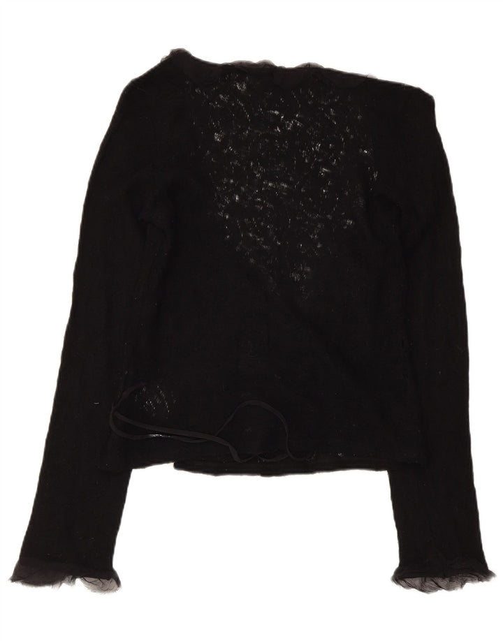 Max & Co. Womens Crop Wrap Cardigan Sweater UK 14 Large Black Virgin Wool
