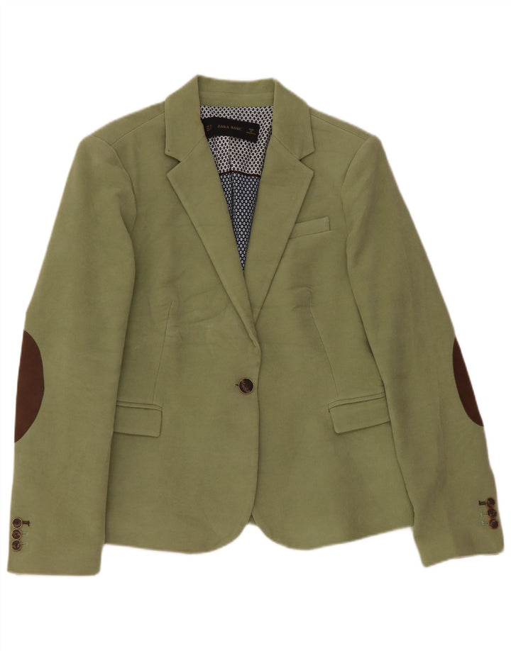 Zara Womens 1 Button Blazer Jacket UK 18 XL Green Cotton