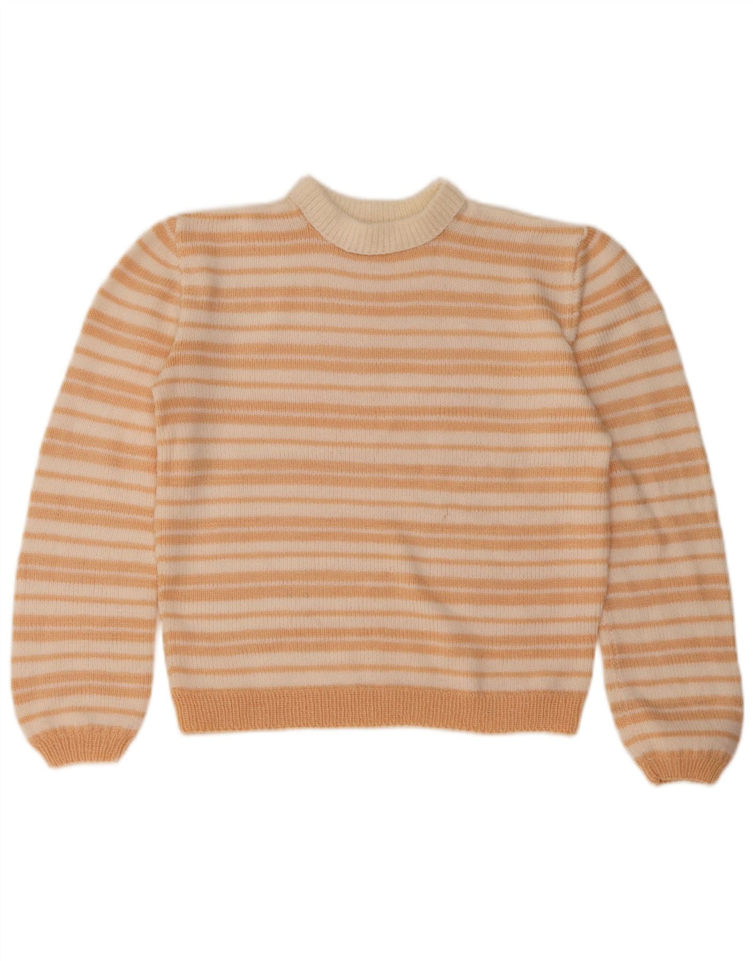 Vintage Womens Crew Neck Jumper Sweater UK 14 Medium Beige Striped