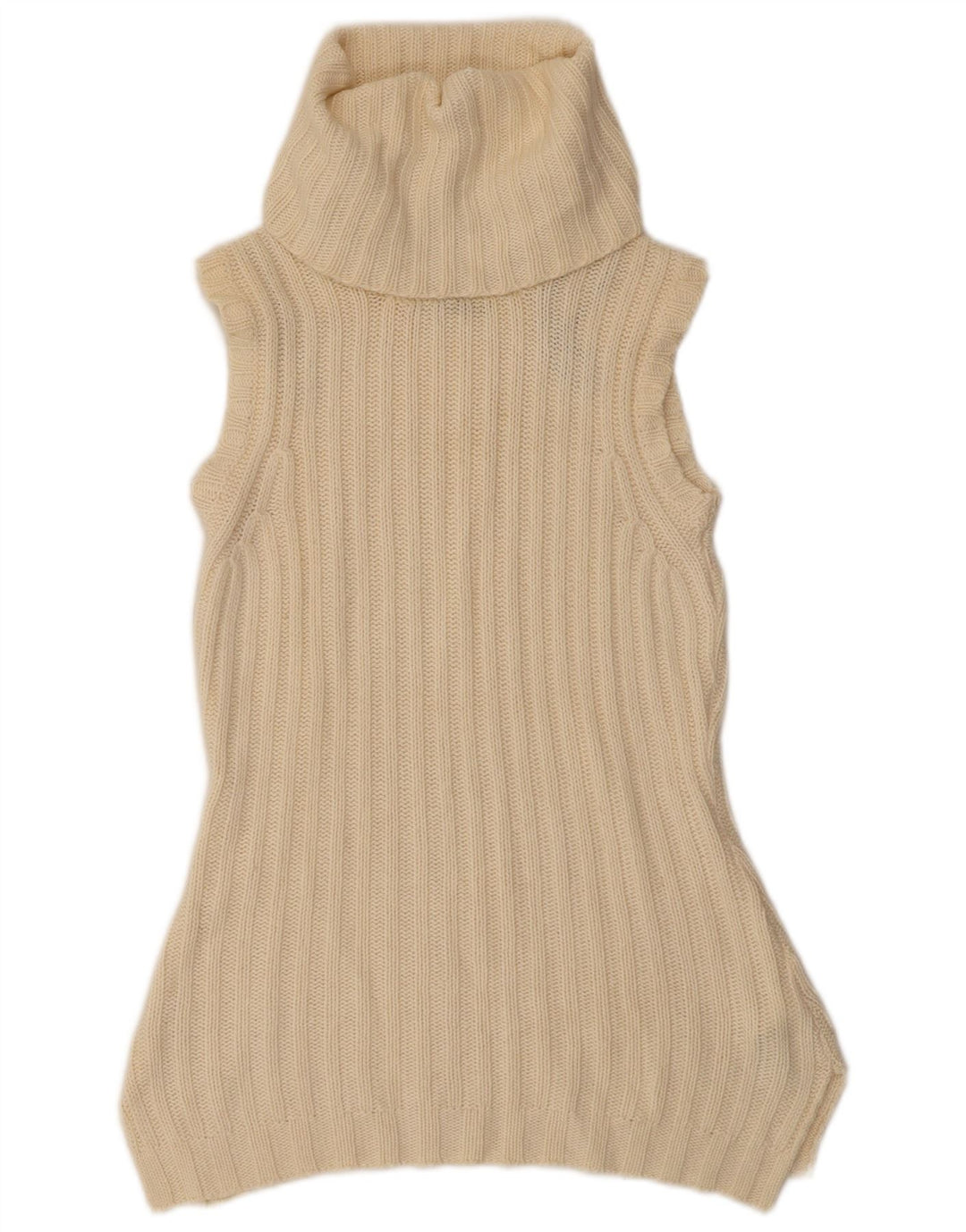 Massimo Dutti Womens Sleeveless Roll Neck Jumper Sweater UK 12 Medium Beige