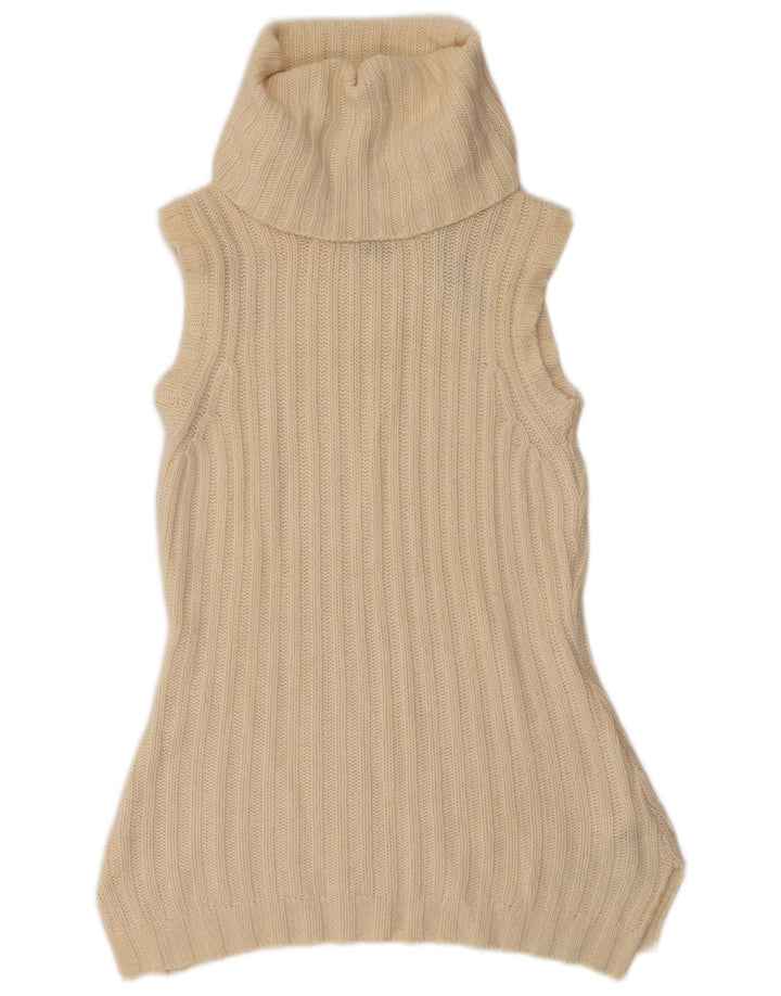 Massimo Dutti Womens Sleeveless Roll Neck Jumper Sweater UK 12 Medium Beige