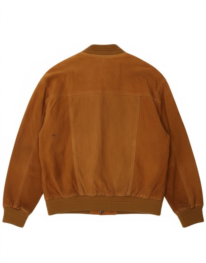 Vintage Mens Suede Bomber Jacket IT 52 XL Beige Leather