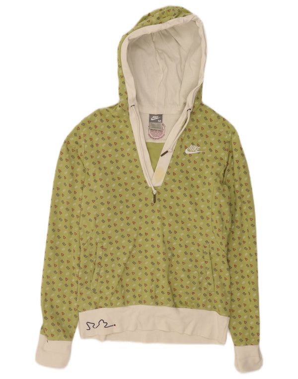 Nike Womens Graphic Hoodie Jumper UK 10/12 Medium Green Cotton Sports