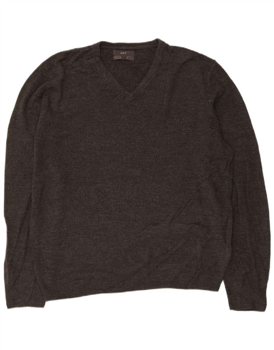 Marks & Spencer Mens V-Neck Jumper Sweater XL Grey Acrylic