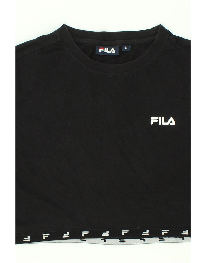 FILA Womens Crop Graphic T-Shirt Top UK 14 Medium Black Cotton | Vintage Fila | Thrift | Second-Hand Fila | Used Clothing | Messina Hembry 