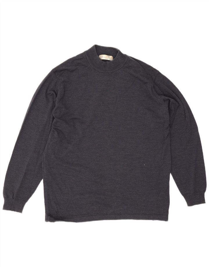 Marks & Spencer Mens Turtle Neck Jumper Sweater Large Navy Blue Merino Wool
