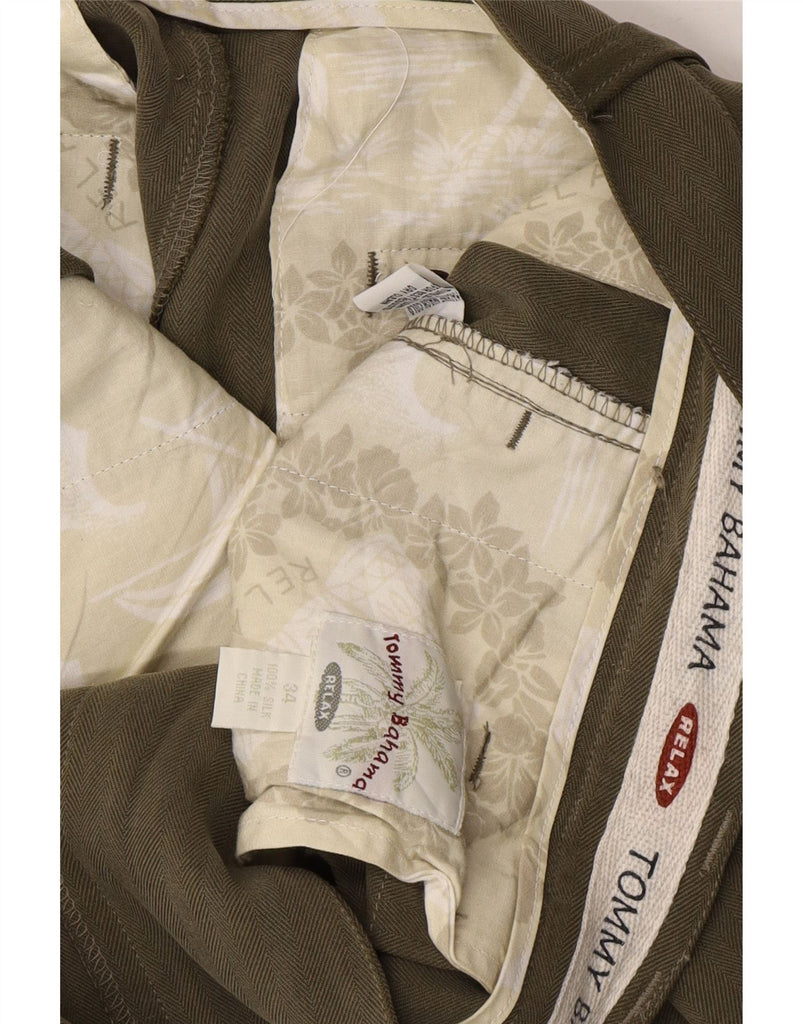 TOMMY BAHAMA Mens High Waist Relaxed Fit Chino Trousers W34 L34 Green Silk Vintage Tommy Bahama and Second-Hand Tommy Bahama from Messina Hembry 
