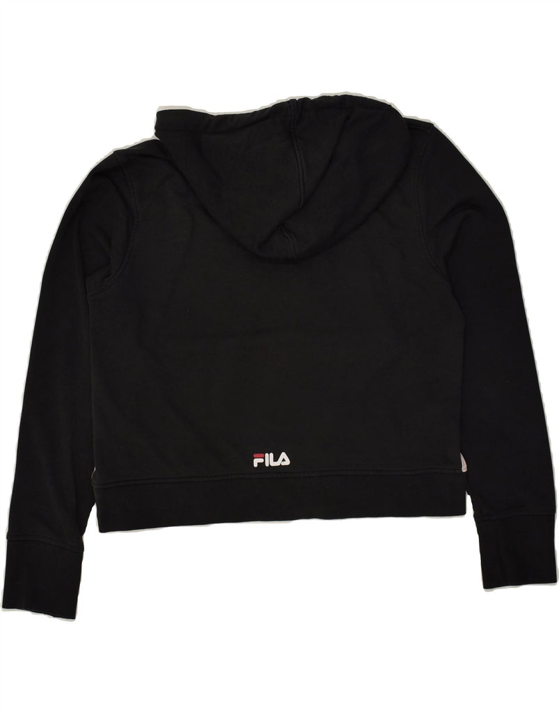 FILA Womens Graphic Crop Hoodie Jumper UK 16 Large Black Colourblock | Vintage Fila | Thrift | Second-Hand Fila | Used Clothing | Messina Hembry 