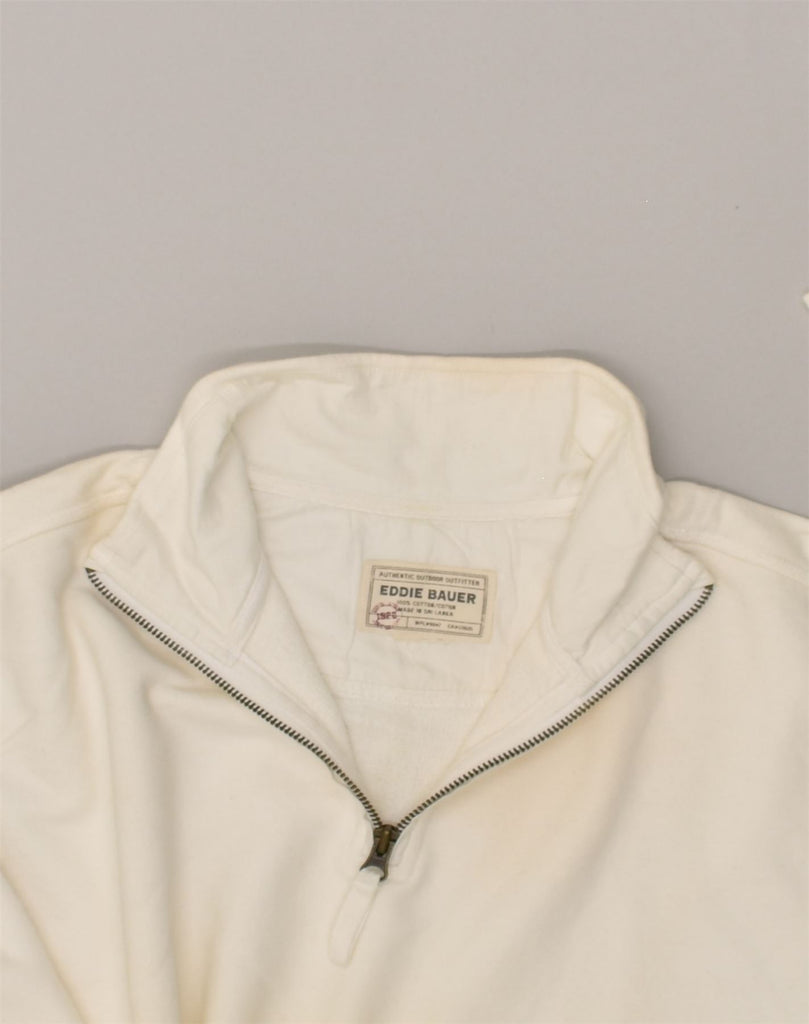 EDDIE BAUER Mens Zip Neck Sweatshirt Jumper 2XL White Cotton | Vintage Eddie Bauer | Thrift | Second-Hand Eddie Bauer | Used Clothing | Messina Hembry 