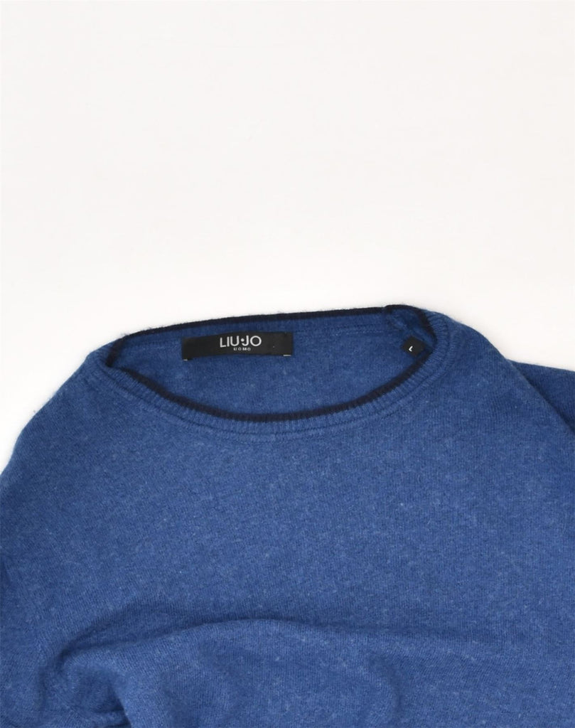 LIU JO Mens Crew Neck Jumper Sweater Large Navy Blue Viscose | Vintage Liu Jo | Thrift | Second-Hand Liu Jo | Used Clothing | Messina Hembry 