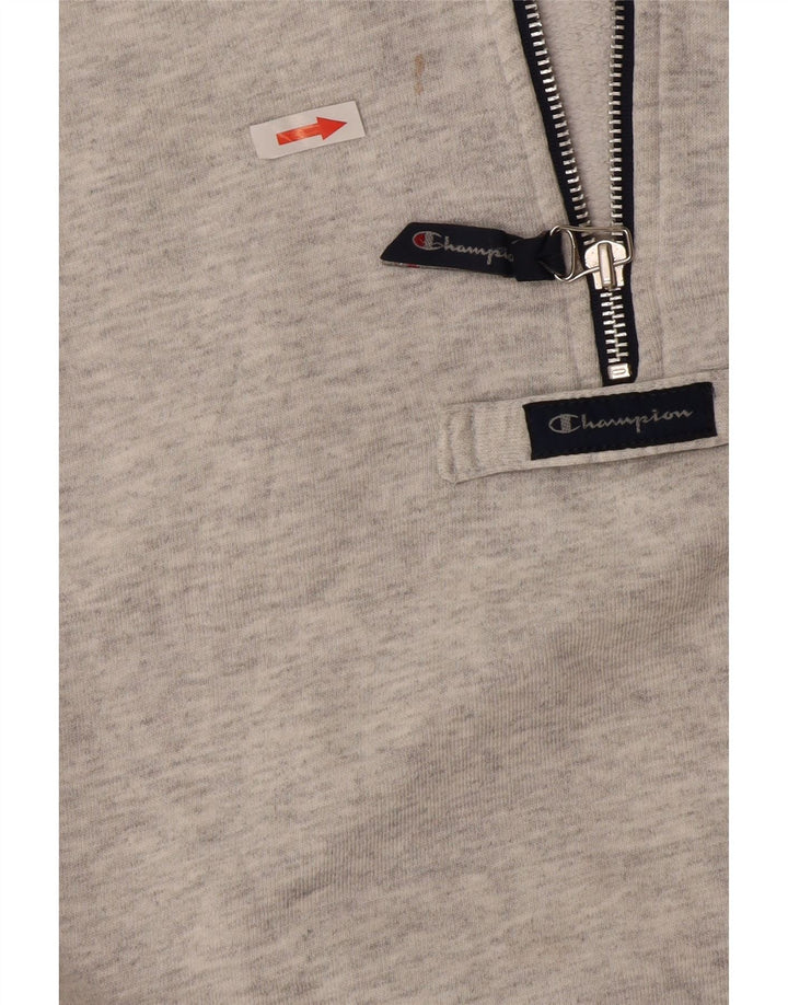 Champion Mens Graphic Zip Neck Sweatshirt Jumper Large Grey Colourblock