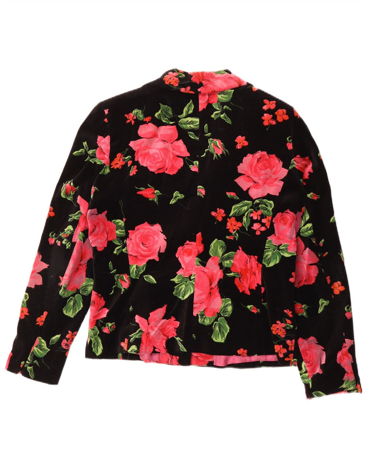 Madeleine Womens 2 Button Velvet Blazer Jacket UK 14 Medium Black Floral