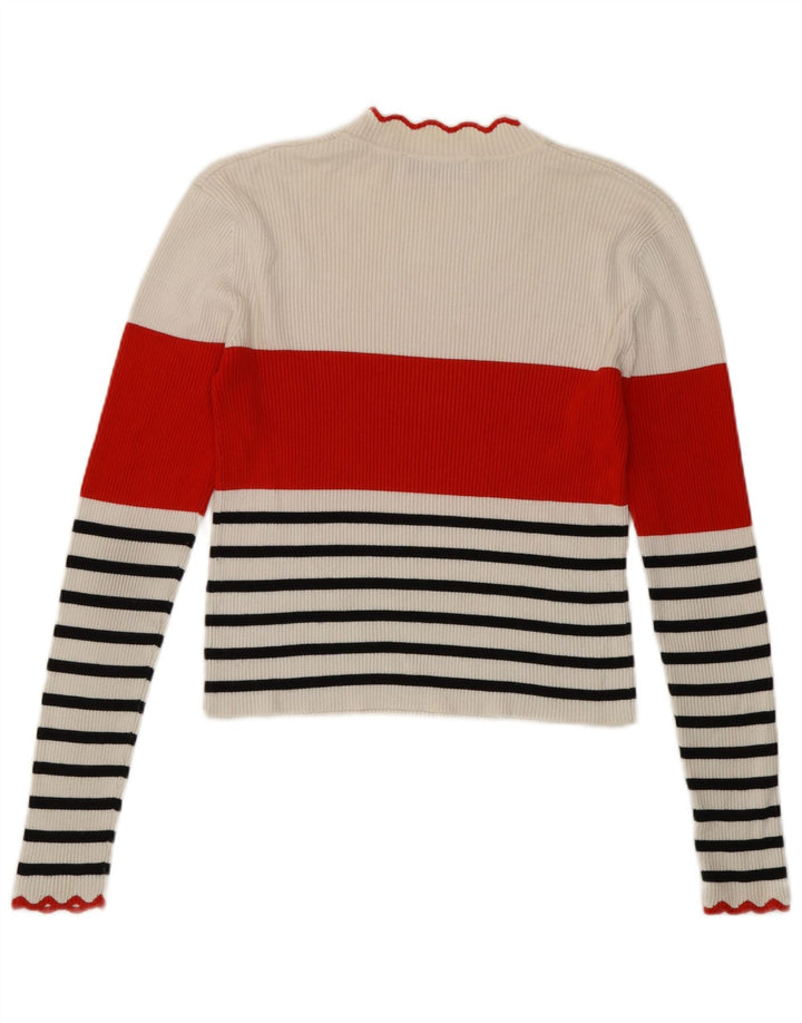 Zara Womens Crop Top Long Sleeve UK 12 Medium White Striped
