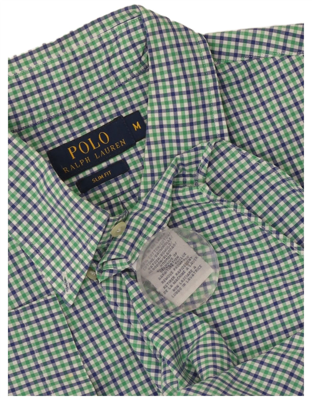 Polo Ralph Lauren Mens Short Sleeve Slim Fit Shirt Medium Green Check