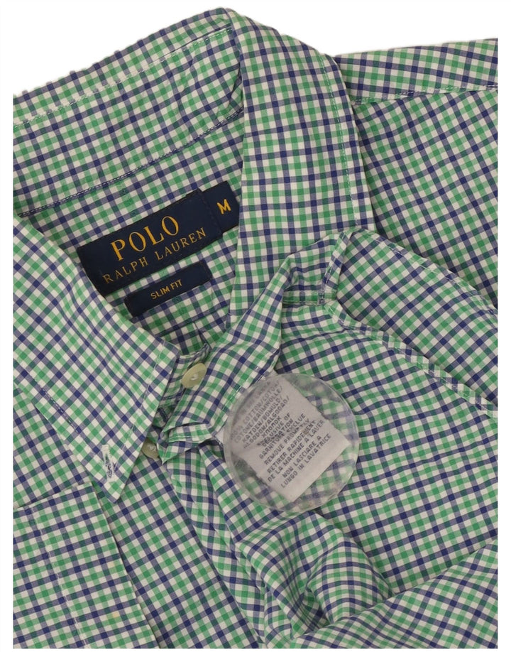 Polo Ralph Lauren Mens Short Sleeve Slim Fit Shirt Medium Green Check