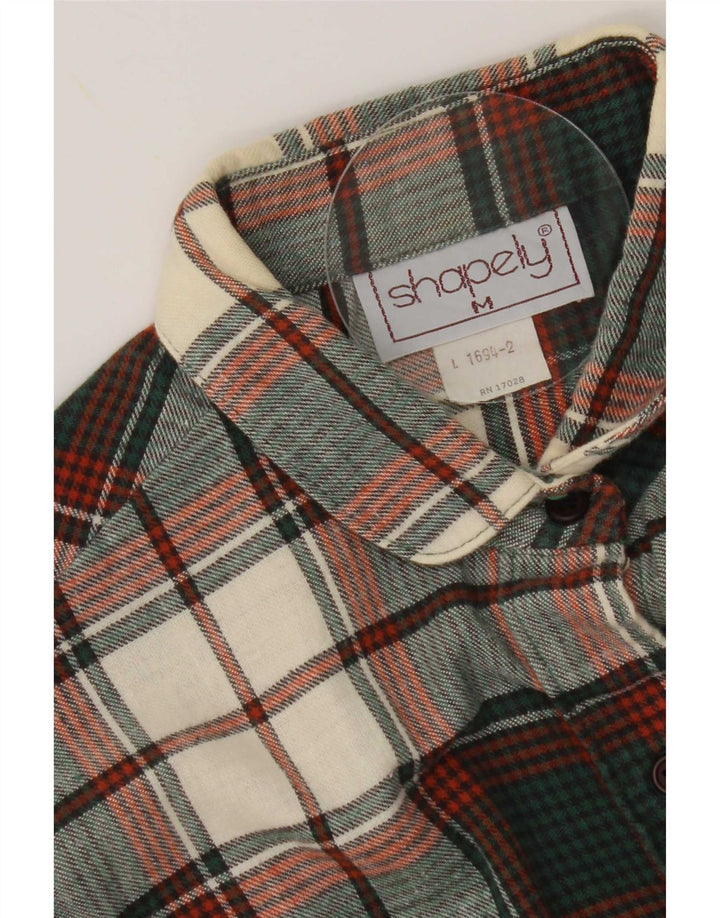 Vintage Womens Flannel Shirt UK 14 Medium Green Check Cotton