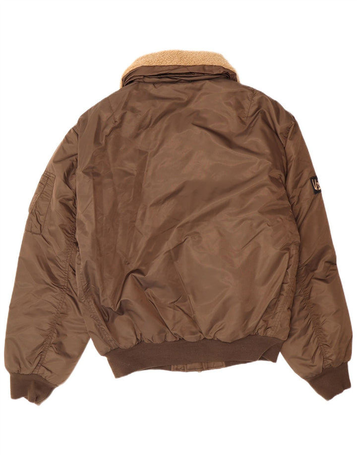 Identic Mens Padded Bomber Jacket IT 52/54 Large Brown Polyamide