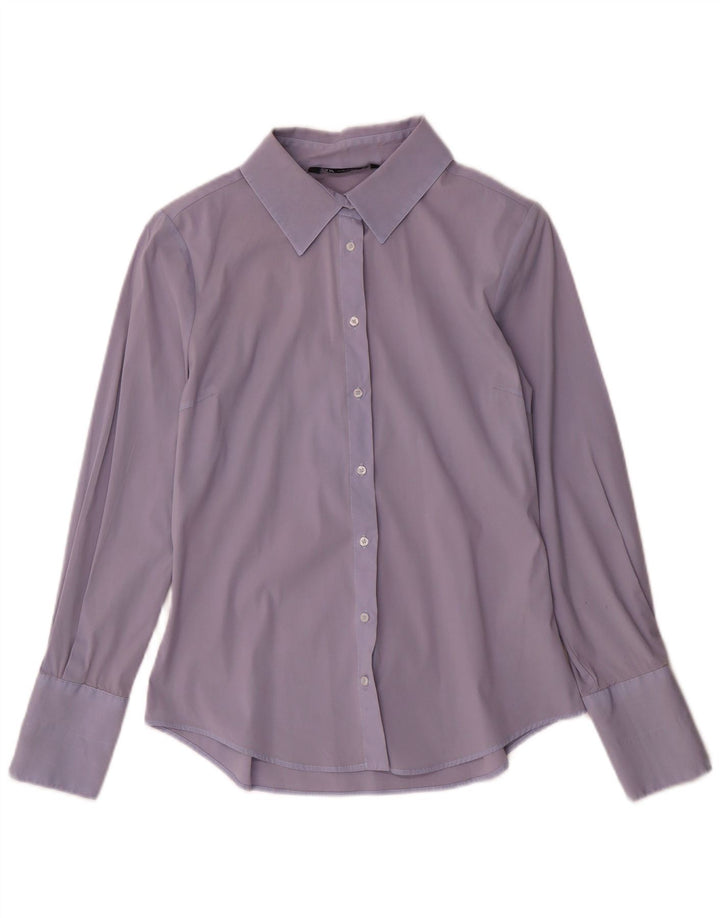 Zara Womens Formal Shirt UK 12 Medium Blue Cotton